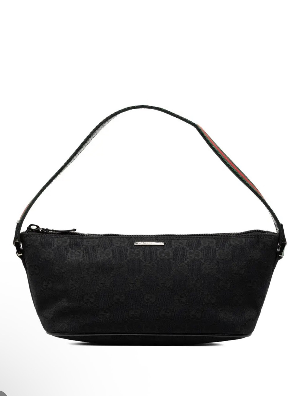 Gucci Black boat bag with Green-Red Strap